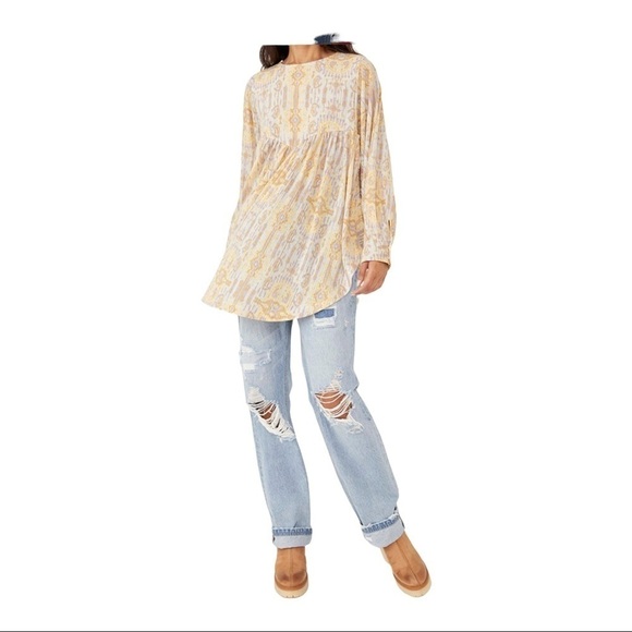 NEW FREE PEOPLE Revolve Yellow Printed This is it Tunic Oversized Small - Picture 7 of 12